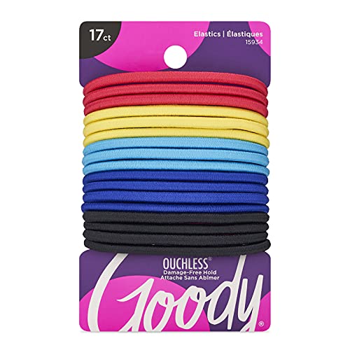Goody Ouchless Elastic Hair Tie - 17 Count, Assorted Colors - 4MM for Medium Hair - Pain-Free Hair Accessories for Men, Women, Boys, and Girls - Perfect for Long Lasting Braids, Ponytails, (Pack of 3)