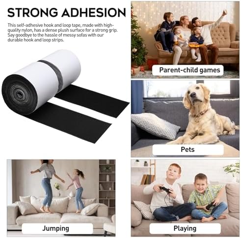 4.4 Inches x 7 Feet Strong Sticky Back Heavy Duty Hook and Loop Tape with Adhesive, Non-Slip Couch Cushion Grip Accessories, Double Sided Strip Roll to Prevent Sliding, Black
