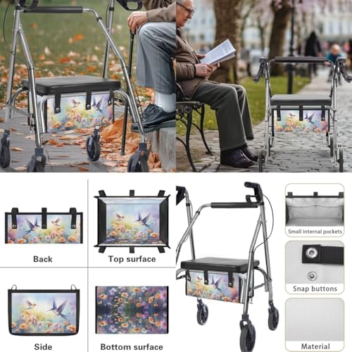LedBack Universal Walker Accessories Hummingbird Daisy Walker Seat Covers Rollator Walker Seat and Backrest Covers Underseat Pouch Tote for Rolling Walkers
