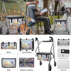 LedBack Universal Walker Accessories Hummingbird Daisy Walker Seat Covers Rollator Walker Seat and Backrest Covers Underseat Pouch Tote for Rolling Walkers