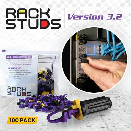 P100 Rack Mount II - Rack Screws for Server Rack Rails 19" Square Punched Vertical Rails, Perfect Cage Nut Replacement, Rack Nuts, Rack Studs Rack Mount Screws - Purple 3.2mm/0.126" 100-Pack