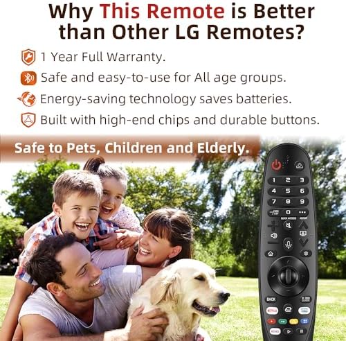 Replacement for LG Remote for LG Smart TV from 2018-2023. for Magic LG TV Remote Replacement MR20GA with Voice and Pointer Function. for LG WebOS ThinQ AI UHD OLED 4K Models. 2-Year Full Warranty.