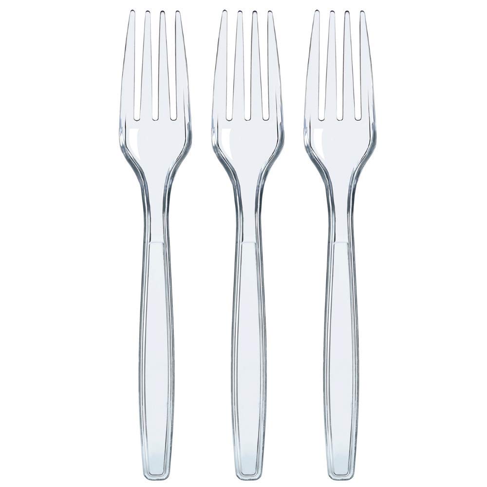 Prestee 300 Plastic Forks Heavy-Duty, Heavyweight Plastic Silverware Forks, Fancy Plastic Cutlery, Elegant Disposable Forks Pack, Bulk Disposable Flatware, Silver Forks for Christmas Holiday (clear)