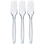 Prestee 300 Plastic Forks Heavy-Duty, Heavyweight Plastic Silverware Forks, Fancy Plastic Cutlery, Elegant Disposable Forks Pack, Bulk Disposable Flatware, Silver Forks for Christmas Holiday (clear)