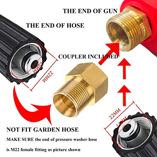 Hourleey Pressure Washer Gun, Red High Power Washer Gun with Replacement Wand Extension, 5 Nozzle Tips, M22 Fittings, 40 Inch, 5000 PSI