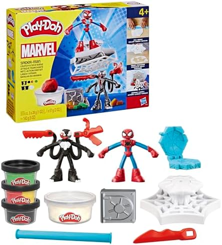 Play-Doh Marvel Spider-Man Launch & Slice Battle Playset with 2 Bendy Action Figures and 7 Accessories, Imagination Toys for Boys & Girls 4 Years & Up