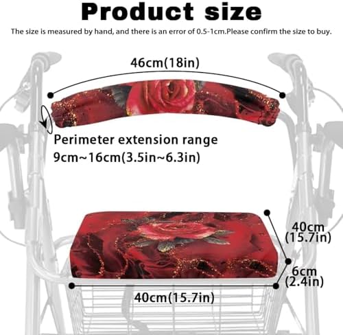 Seat Cover for Walkers for Seniors Red Rose Walker Seat Covers for Ladies Floral Rollator Walker Accessories for Seniors Adjustable Fabric Rollator Walker Seat and Backrest Covers