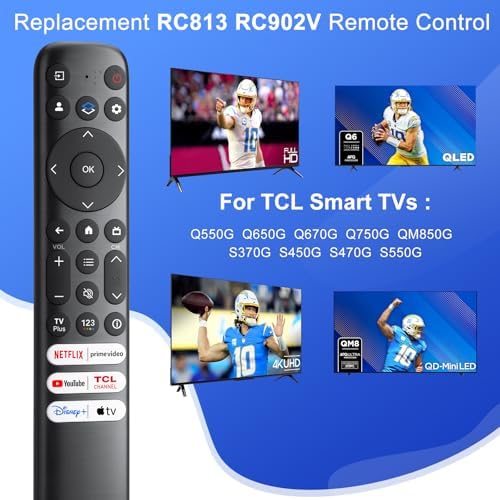 Replacement for TCL Google TV Remote Control, RC813 Compatible with TCL QM8/QM7/S5/S4/S3/Q7/Q6/Q5 4K UHD HDR LED QLED QD-MiniLED Full-HD Smart TVs