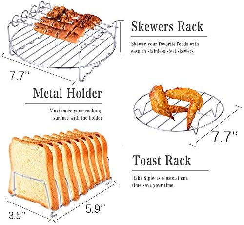 SIK Air Fryer Accessories 5PCS for GoWISE COSORI Philips Ninja Air Fryer, Fit 3.2- 5.8QT Deep Hot Air Fryer with Skewer Rack，Metal Holder, Toast Rack, Oil Brush, Food Tong, Dishwasher Safe BPA Free