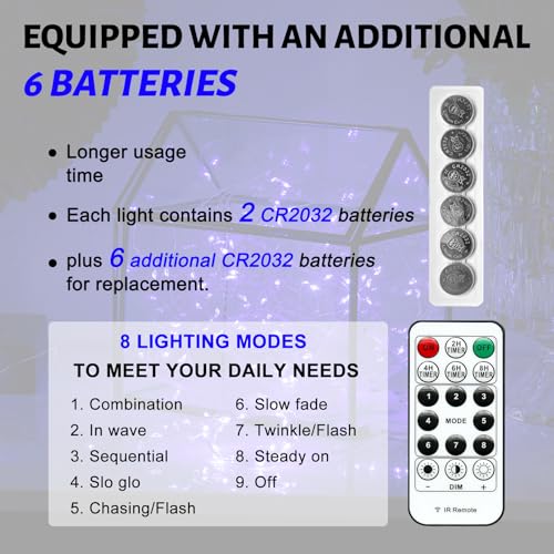 SINAMER 6PCS Fairy Lights Battery Powered with Remote, 7ft 20LEDs Blue Twinkle Mini Lights with Timer, Waterproof Small Silver Wire Firefly Starry for DIY Wedding Party Christmas