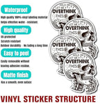 Pack 4PCS Hold On Let Me Overthink This Sticker Mental Health Skeleton Waterproof Vinyl Decals Decor Laptop Hard Hat Water Bottle Phone Case Guitar Notebook Bumper Helmet Kindle Gifts