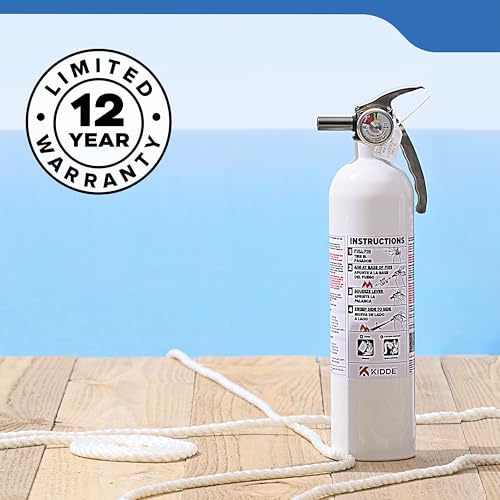Kidde Mariner 10 Marine Fire Extinguisher for Boats & Watercrafts, 10-B:C, 4 Lbs., Coast Guard Approved, Strap Bracket (Included), White