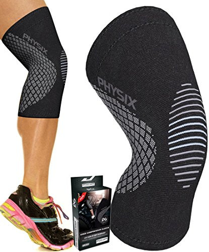 PHYSIX GEAR Knee Support Brace - Premium Recovery & Compression Sleeve for Meniscus Tear, ACL, MCL Running & Arthritis - Best Neoprene Stabilizer Wrap for Crossfit, Squats & Workouts -Single Grey XL