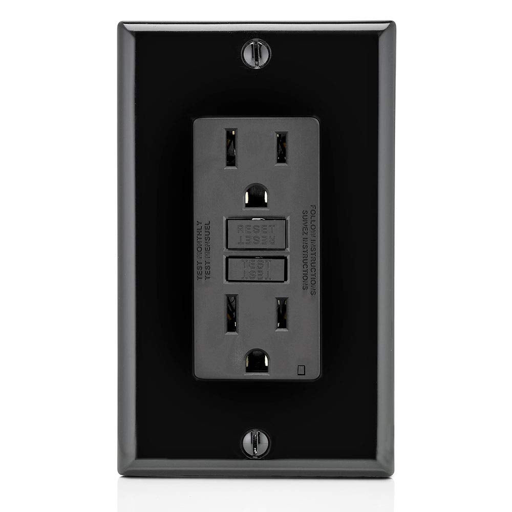 Leviton GFCI Outlet, 15 Amp, Self Test, Non Tamper-Resistant with LED Indicator Light, Protection from Electric Shock and Electrocution, GFNT1-E, Black