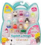 SQUISH-A-LONGS 14 Pack - 1” Mini-Squish with 4 Accessories, 1 Ring, and a Collector’s Guide - Collect, Trade, & Play