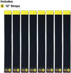 Selfie Straps by Wrap-It Storage, 12-inch (8-Pack), Black - Stretchy Hook and Loop Cord Organizer that Stays Attached to Cord for Electrical Cable Management and Organization