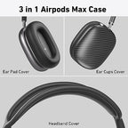 Case Cover for AirPods Max Headphones,AHBTEYM Carbon Fiber Texture TPU Ear Cups Cover/Ear Pads Case Cover/Headband Cover for Apple AirPod Max,Accessories Silicone Protector Cover(Matte Black)