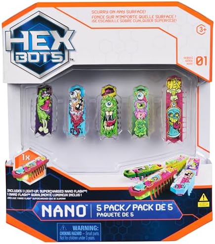 Nano 5 Pack, 4 Nano Bots with Bonus Flash Nano, Sensory Toys for Kids & Cats with Vibration Technology, Insect Toys & Mini Robot Toy for Kids Ages 3 & Up