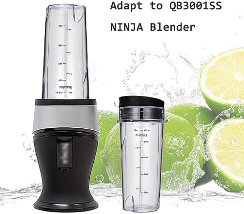 16oz Replacement Cups for Ninja QB3001SS Fit Compact Personal Blender, with Lids- 2 Pack.