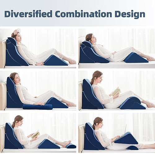 A2ZCOMFY Memory Foam Wedge Pillow Set for Sleeping, Post Surgery, Back Pain Relief - Blue