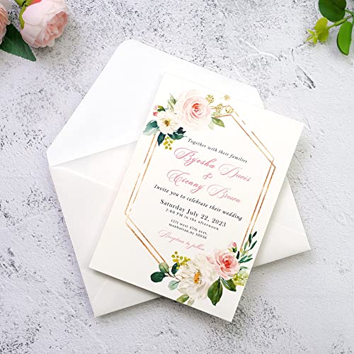PONATIA 50 PCS/Pack A7 Envelopes, 5.25 x 7.5'' Shiny Ivory Envelopes, Perfect 5x7 Envelopes for Wedding Invitation Cards, Christmas Gift Cards Envelopes, Acrylic Invitations, Photos