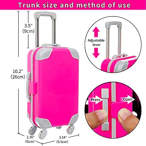 23 Pcs American 18 inch Doll Clothes and Accessories - Suitcase Luggage, Pillow, Sunglasses, Camera, Passport, Mobile Phone, Computer Doll Travel Gear Play Set