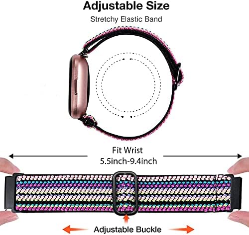 4 Pack Stretchy Bands Compatible with Fitbit Versa/Versa Lite/Versa 2 Bands Women Men, Adjustable Elastic Loop Nylon Breathable Replacement Straps
