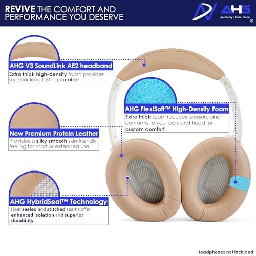 Premium Replacement SoundLink AE2 Ear Pads and SoundLink AE2 Headband pad Cushion Compatible with Bose SoundLink Around-Ear 2 / Bose Soundlink AE2 Headphones Beige