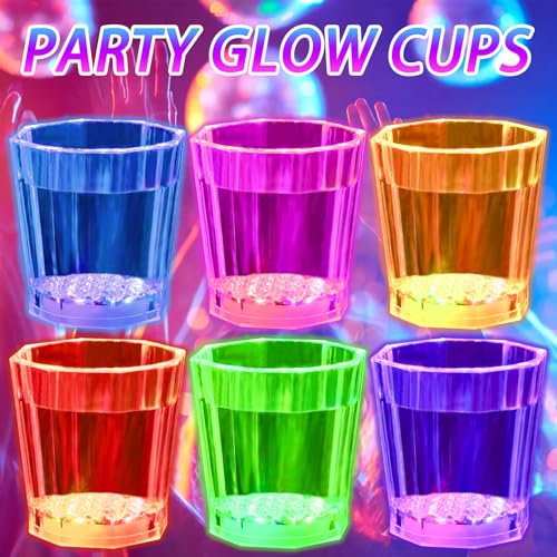 Miucoguier Light Up Shot Glasses for Party Favors Adults 24 Pack Plastic Shot Glasses Set 2 oz Led Flash Shot Cups for Birthday Wedding Christmas Halloween Decorations etc