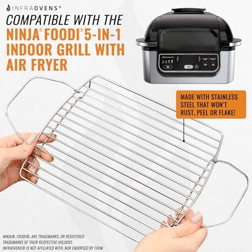 INFRAOVENS Air Fryer Rack Accessories for Ninja Foodi Grill AG301 5-in-1 4 qt, Basket Cover Liner, Cooking Guides Cheat Sheets, Airfryer Accessory Set, Heat Resistant Mat and Stainless Steel Rack