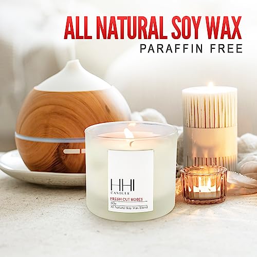 Rose Candle | Rose Scented Candles All-Natural Soy Candle | Fresh Cut Roses | Transports You to Your Rose Garden | Large 8 Ounce one Wick Candle | Includes Bamboo Lid and Gift Box | HHI Candles