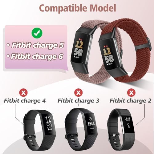 Elastic Braided Bands Compatible with Fitbit Charge 5/Fitbit Charge 6 for Women Men, Breathable Adjustable Stretchy Nylon Loop Sport Replacement Wristbands for Fitbit Charge 6 Charge 5 Straps