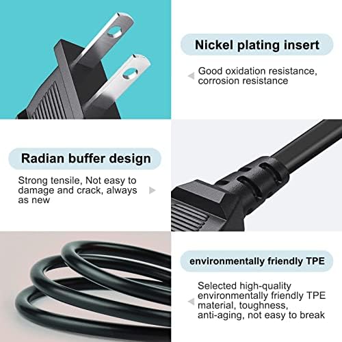 TCL Roku TV 2 Prong Power Cable - 10FT, AC Cord Replacement for 24" to 85" Roku Smart LED TVs