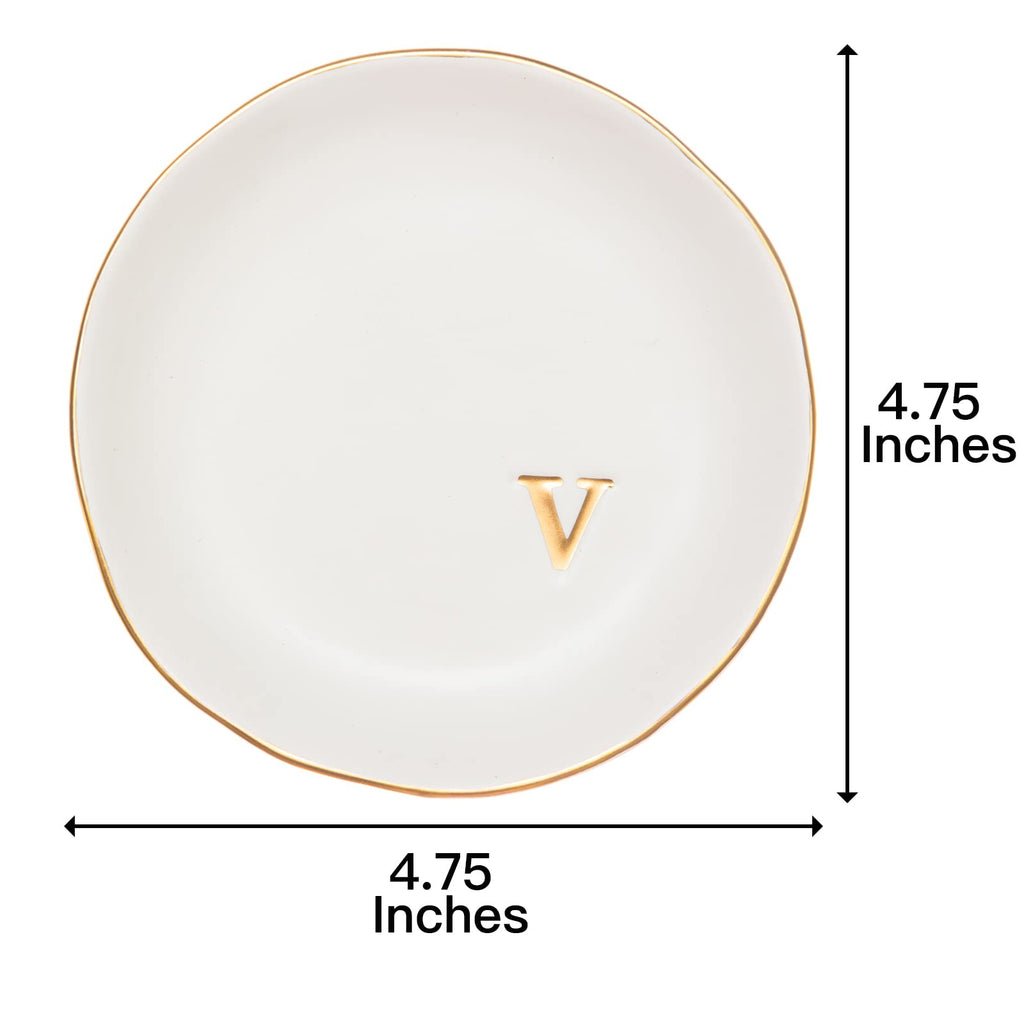 COLLECTIVE HOME - Ceramic Jewelry Tray, Decorative Trinket Dish for Rings Earrings Necklaces Bracelet Watch Keys, Birthday Mother's Day for Women, 4.75", White Surface (V)