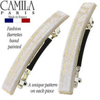 Camila Paris CP3029 French Hair Barrette Clip for Girls, Set of 2 White Rubberized Metal Clasp Strong Hold Grip Hair Clips for Women, No Slip Durable Styling Girls Hair Accessories, Made in France