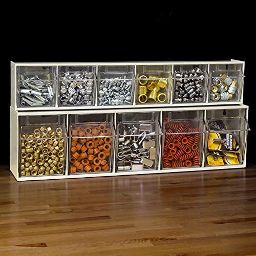 Akro-Mils 06706 TiltView Horizontal Plastic Organizer Storage System Cabinet with 6 Tilt Out Bins, (23-5/8-Inch Wide x 4-1/2-Inch High x 3-3/4-Inch Deep), Stone