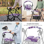 LedBack 3 Pcs Sets Rollator Walker Accessories Purple Marble Print Butterfly Walker Seat Cover Rollator Walker Seat & Backrest Covers, Rollator Storage Under Seat Bag