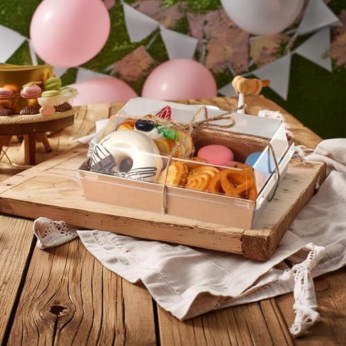 50 Pack 7x5 Charcuterie Boxes with Clear Lids - To Go Paper Charcuterie Board with Lid, Disposable Food Containers for Desserts, Cookie, Food, Chocolate Strawberry, Charcuterie Accessories