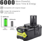 [2 Pack] 18V 6000mAh 18V RB18L50 Replacement Battery for P102 Ryobi Lithium Ion P103, P104, P105, P107, P108, P109 P122 Cordless Power Tools