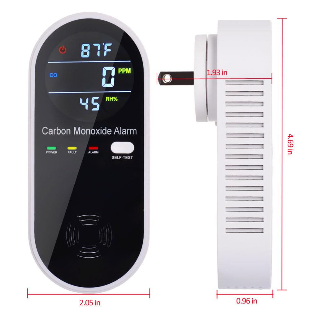 3-in-1 Carbon Monoxide Detectors Plug in Wall, Portable Carbon Monoxide Detector for Travel, CO Gas Meter Temperature Humidity Sensor Built-in with LCD Display Voice Light Warning