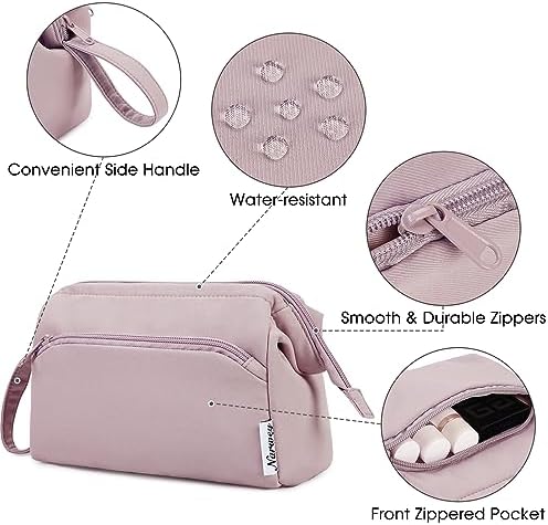 Narwey Large Makeup Bag Women Wide-open Make up Bag Travel Cosmetic Bag Organizer Toiletry Bag for Cosmetics Toiletries Accessories (Dusty Rose)