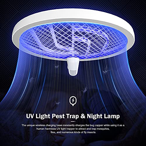 PAL&SAM Bug Zapper, Mosquito Killer USB/Rechargeable, Electric Fly Swatter Lamp & Racket 2 in 1 for Home, Bedroom, Kitchen, Patio (White)