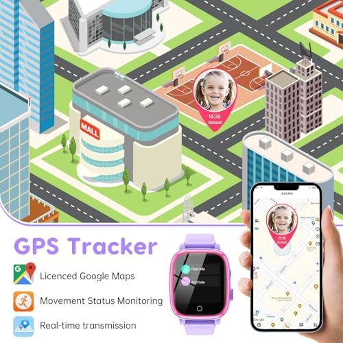 cjc 4G Smart Watch for Kids with GPS Tracker, Texting and Calling, Kids Watch for Ages 4-12 - Includes 2 Way Call, Video Call, Chat, SOS Alerts, App - Fun & Educational Birthday Gift Idea (Purple)