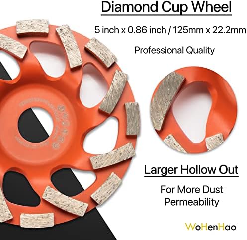 Dust Shroud for Angle Grinder 4.5-5 inch + 2 PCS Diamond Grinding Cup Wheel 5 inch + Replacement Brush, Universal Surface Grinding Shroud with Grinding Wheel Kit for Various Surfaces