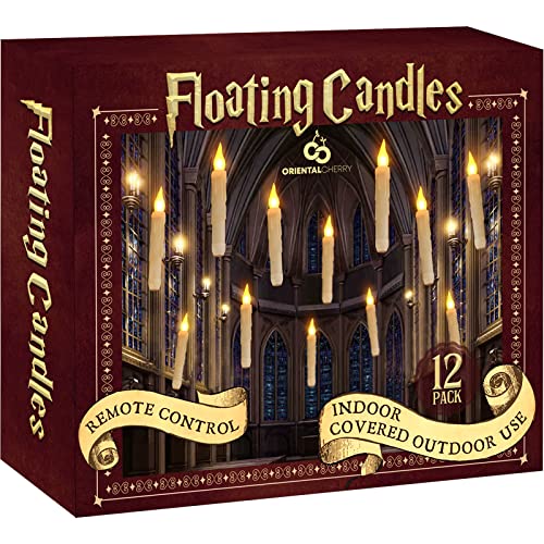 Halloween Decorations - Floating LED Candles with Remote Control -12Pcs Magic Witch Wizard Christmas Decor for Indoor Home Room Classroom Bedroom Birthday Party (with common remote)