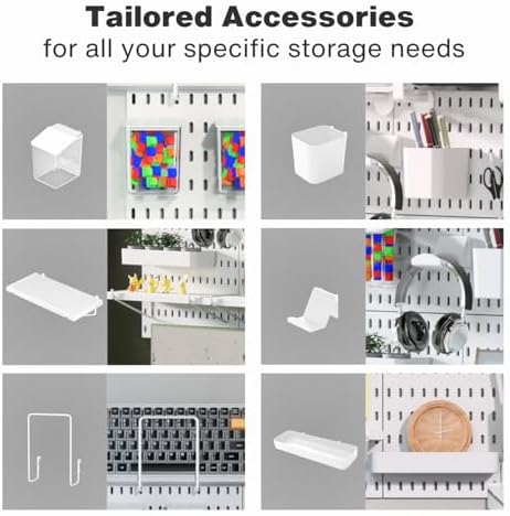 Keepo Pegboard Combination Kit, Pegboards and Accessories Modular Hanging for Wall Organizer, Crafts Organization, Ornaments Display, Nursery Storage, Peg Board (White, 33″×22″)