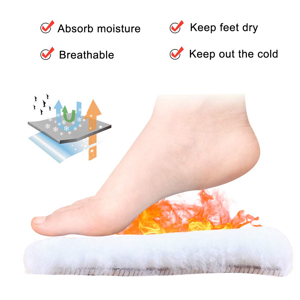 Bacophy 2 Pairs Genuine Thick Sheepskin Fleece Insoles for Women, Premium Warm Fluffy Wool Replacement Cozy Breathable Inner Soles for Shoes Boots Slippers Women Size 9