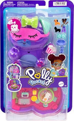 Polly Pocket Dolls and Playset, Sleepover Puppy Compact, Travel Toy with 1 Micro Doll, Pet Dogs, Food & Fashion Styling Accessories