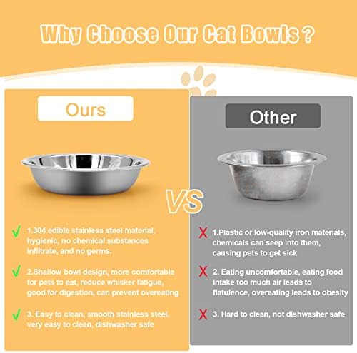 5 PCS Cat Bowls Whisker Friendly, Shallow Wide Flat Cat Food Bowls Stainless Steel,Metal Cat Dishes Whisker Fatigue Relief,Replacement Basic Cat Plates for Elevated Stand,Dishwasher Safe…