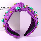 Mardi Gras Hairband for Women Purple Pearl Rhinestone Knotted Headband Carnival Parade Party Hair Accessories